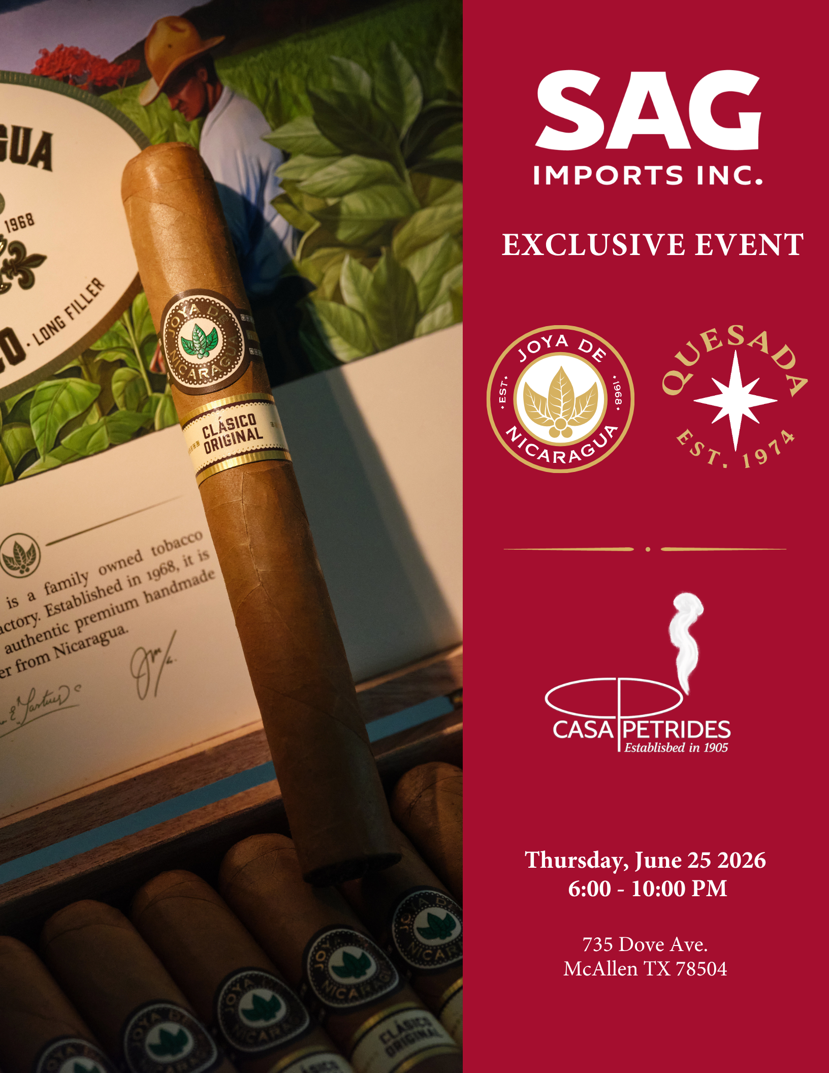 Joya de Nicaragua and Quesada logos — SAG Imports event at Casa Petrides